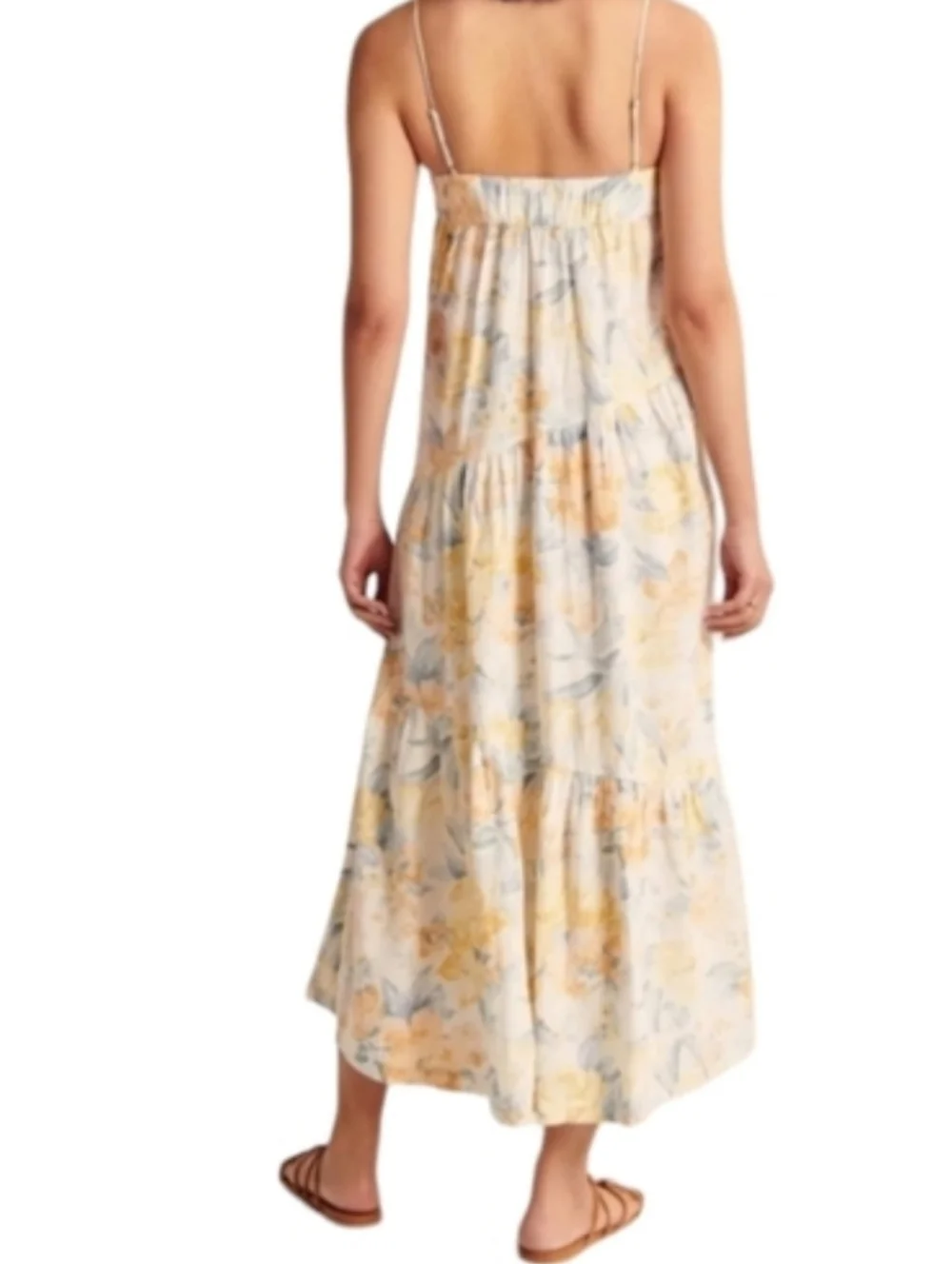 Abercrombie & Fitch Floral Sleeveless Spaghetti Strap Linen Blend Maxi Dress